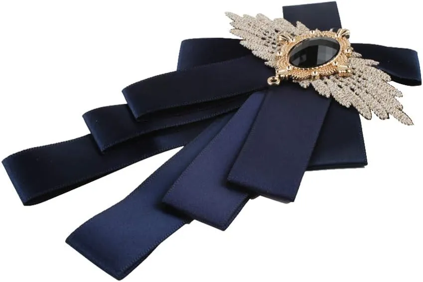 Men & Women Ribbon Bow Tie Fashion Rhinestone Ribbon Solid Color Brooch Pin Bowtie for Wedding Party