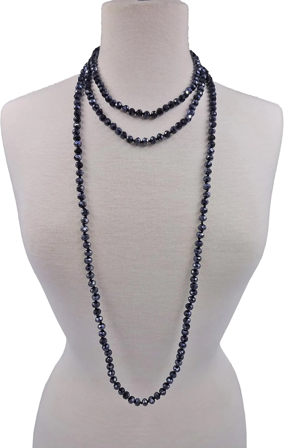 MGR MY GEMS ROCK! 80-inch 6x8MM Endless Infinity Beaded Long OR 4-Layer Multi Strand Statement Crystal Necklace.