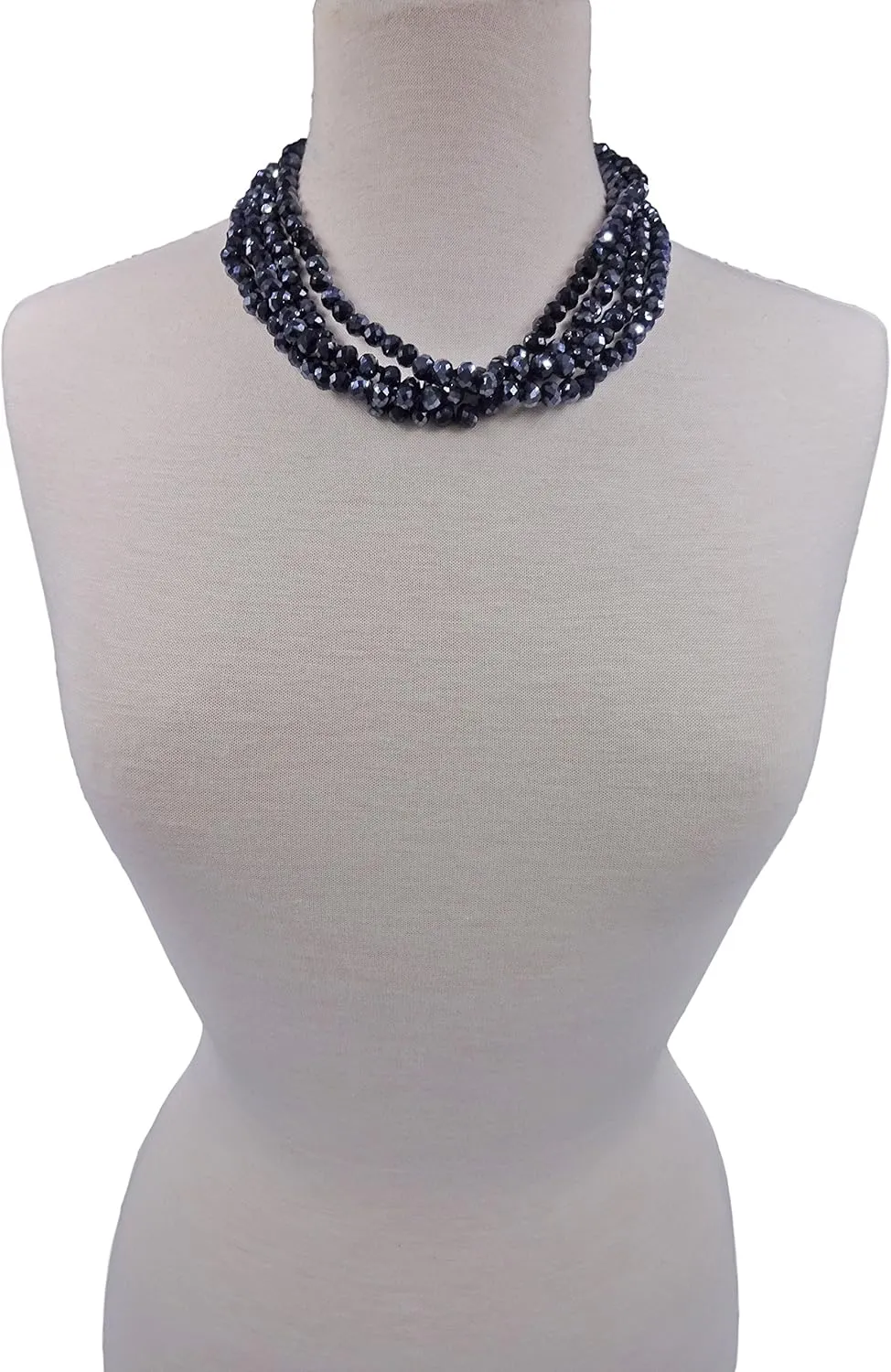 MGR MY GEMS ROCK! 80-inch 6x8MM Endless Infinity Beaded Long OR 4-Layer Multi Strand Statement Crystal Necklace.