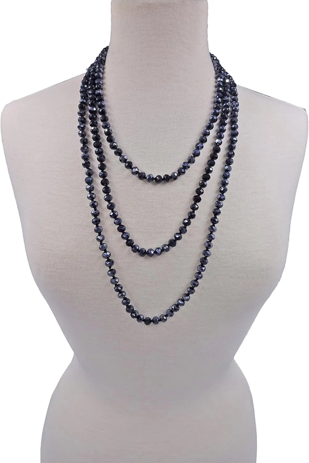 MGR MY GEMS ROCK! 80-inch 6x8MM Endless Infinity Beaded Long OR 4-Layer Multi Strand Statement Crystal Necklace.