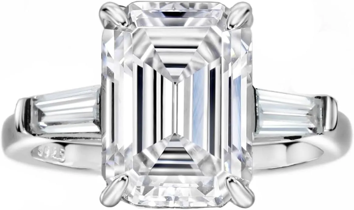 Michooyel S925 4ct Emerald Cut Cubic Zirconia Engagement Rings For Women (G, VVS) Wedding Ring Promise Ring Sterling Silver Wedding Band
