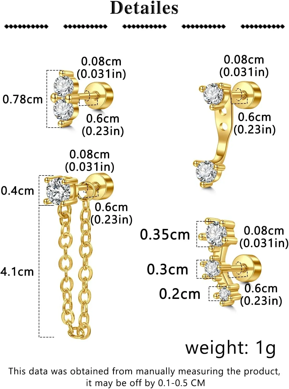 MODRSA Silver Gold Cartilage Earring for Women Hypoallergenic Flat Back Earrings Threadless Helix Earring Tragus Studs 6mm Cartilage Jewelry Flatback Surgical Steel Butterfly Heart Earrings for Women