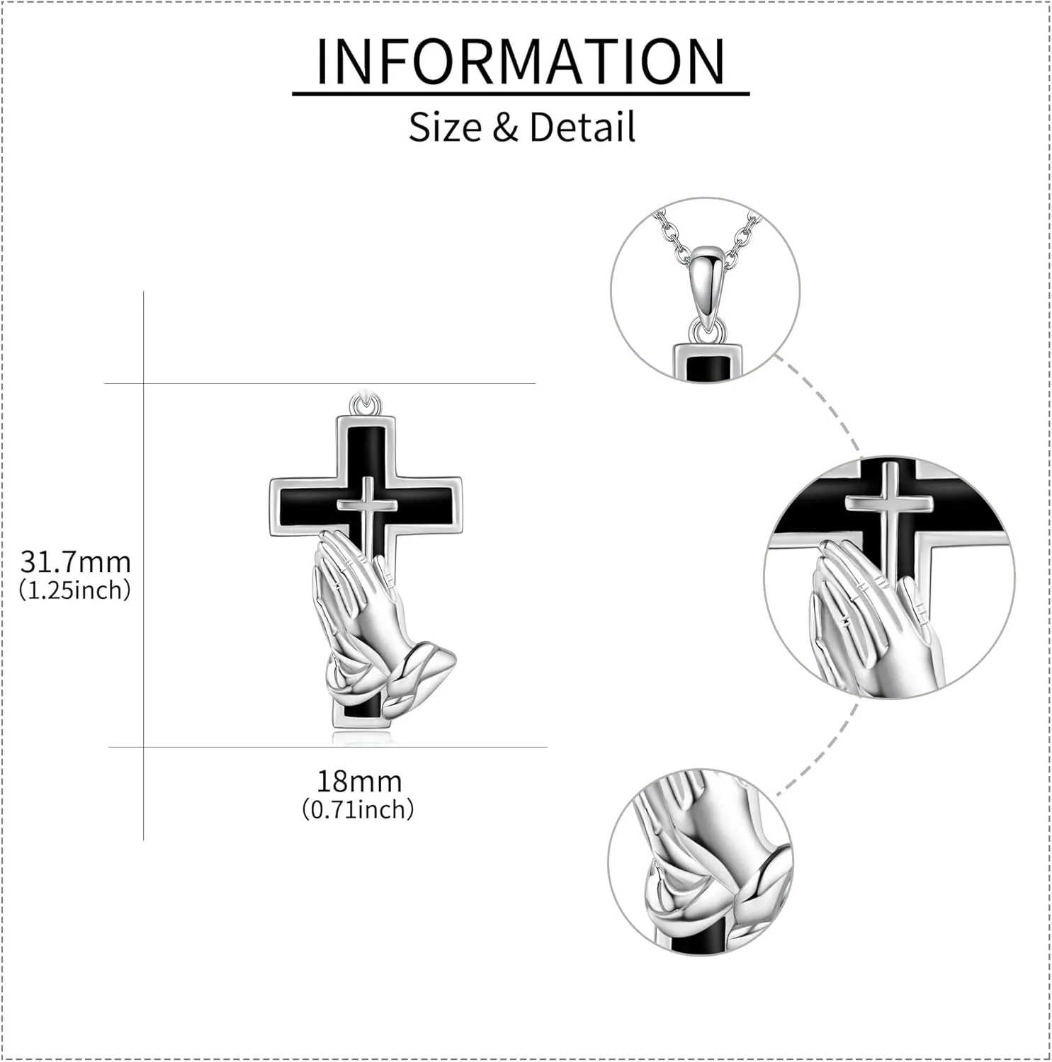 MONGAS Praying Hand Necklace Sterling Silver Praying Hands Pendant Necklace Cross Necklace For Women