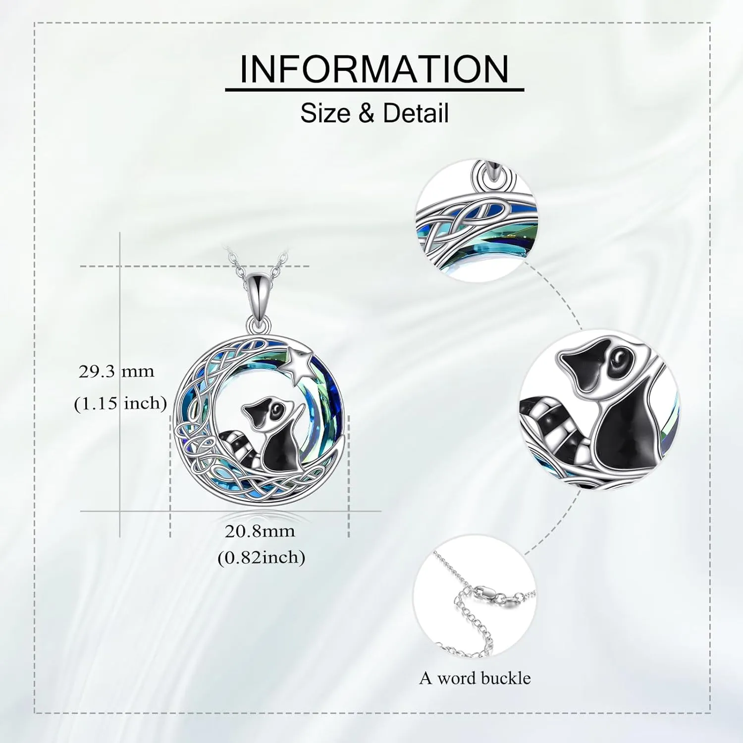 MONGAS Raccoon Necklace Sterling Silver Raccoon Pendant Necklace Raccoon Jewelry Moon Necklace for Women