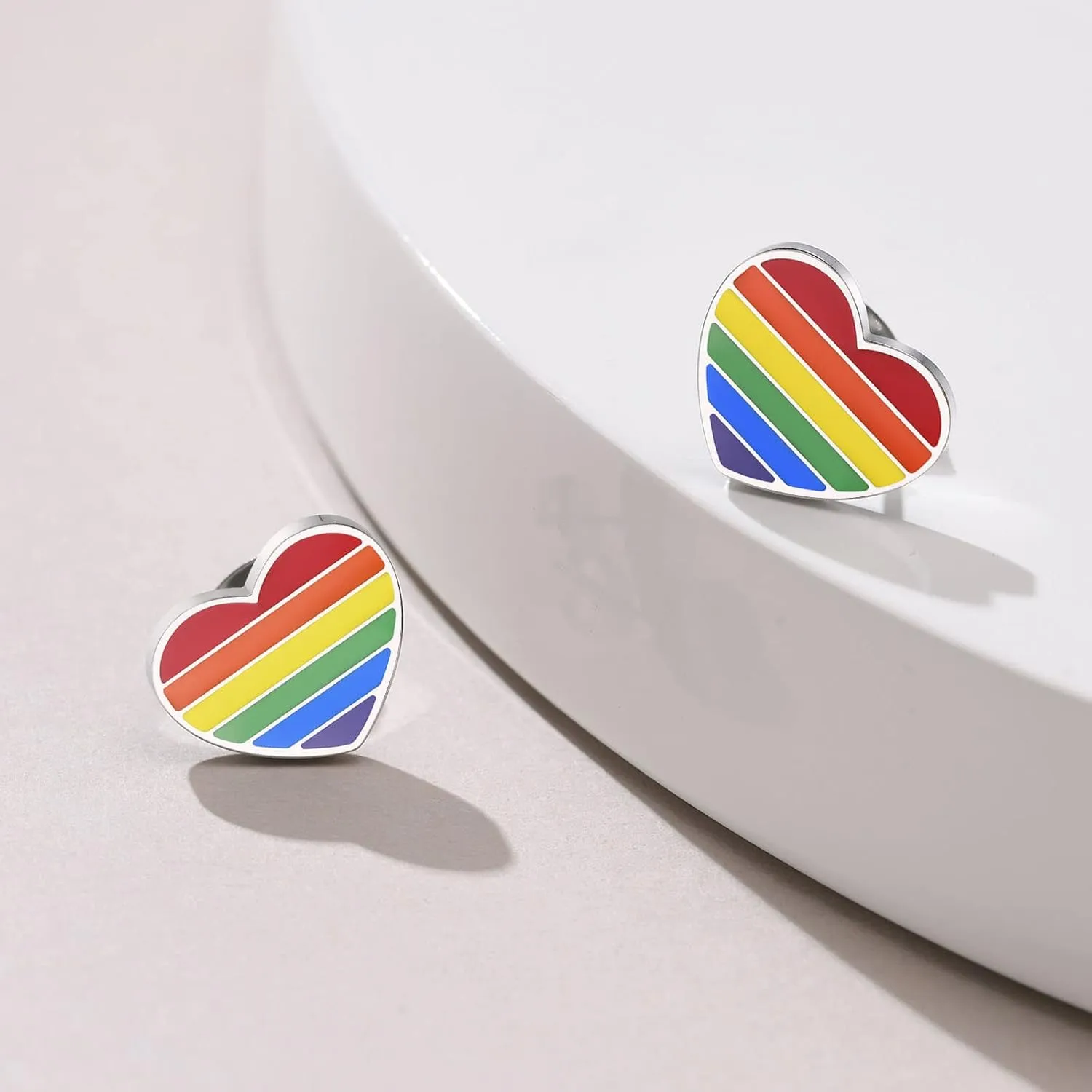 Nanafast Stainless Steel Rainbow Small Huggie Hoop Earrings LGBT Pride Earrings for Women Men Lesbian Bisexual Transgender Nonbinary Asexual Flag Earrings LGBTQ Pride Jewelry