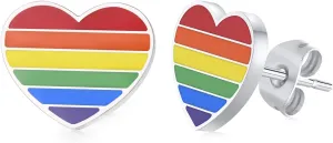 Nanafast Stainless Steel Rainbow Small Huggie Hoop Earrings LGBT Pride Earrings for Women Men Lesbian Bisexual Transgender Nonbinary Asexual Flag Earrings LGBTQ Pride Jewelry