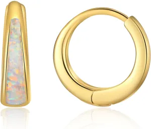 Opal Huggie Earrings Hoop Dainty Silver/Gold Earrings for Women 14k Gold Plated Earring Small Hoop Earring Gold Jewelry Opal Jewelry Women Mother's Day Birthday Gift for Mom Her