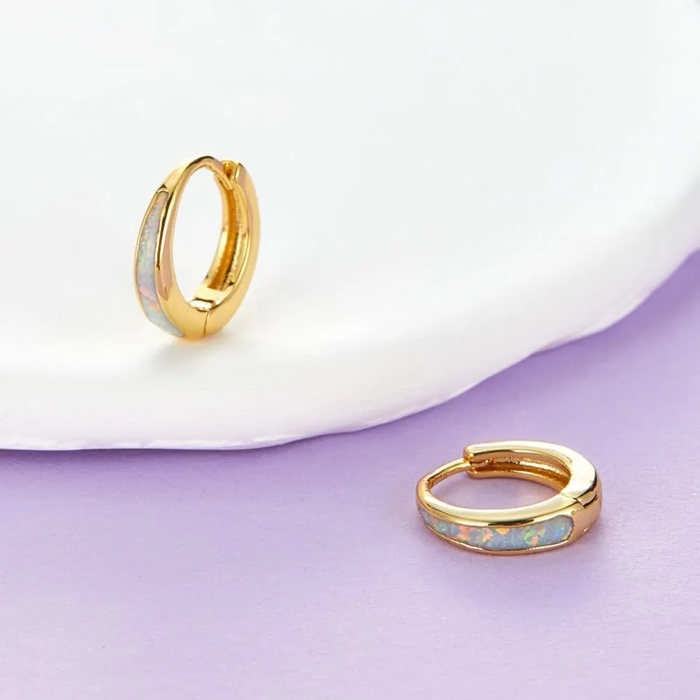 Opal Huggie Earrings Hoop Dainty Silver/Gold Earrings for Women 14k Gold Plated Earring Small Hoop Earring Gold Jewelry Opal Jewelry Women Mother's Day Birthday Gift for Mom Her