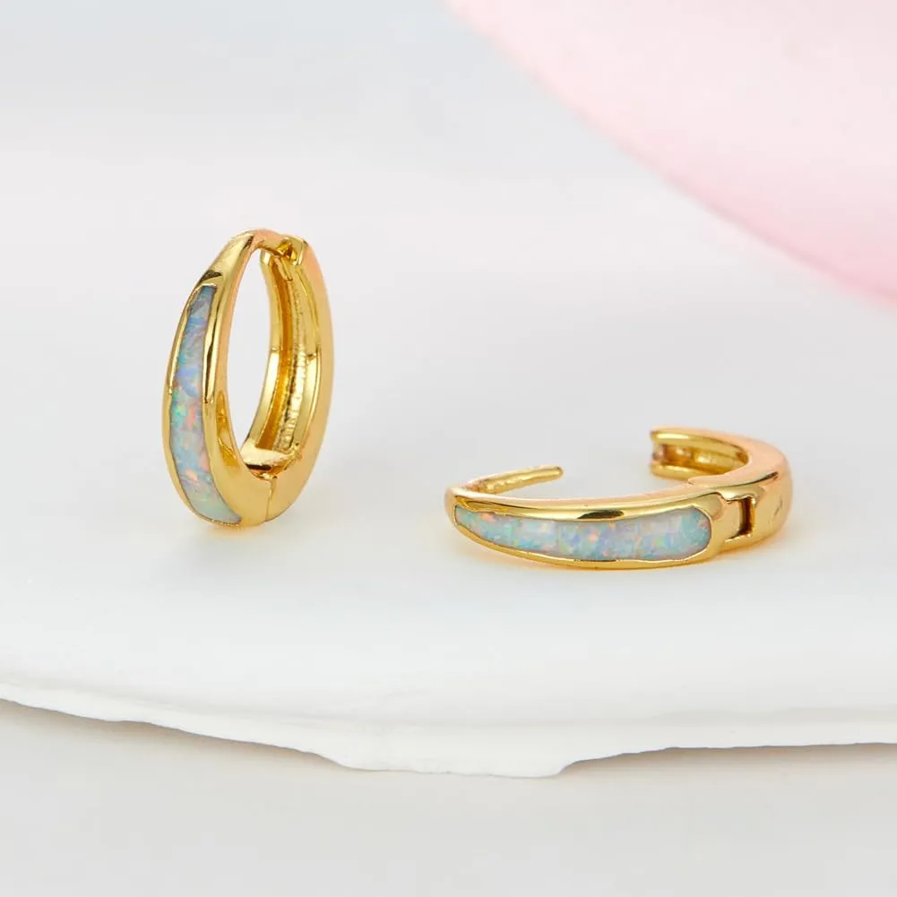 Opal Huggie Earrings Hoop Dainty Silver/Gold Earrings for Women 14k Gold Plated Earring Small Hoop Earring Gold Jewelry Opal Jewelry Women Mother's Day Birthday Gift for Mom Her