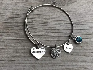 Personalized Goddaughter Bangle Birthstone Bracelet- Goddaughter Gifts- Goddaughter Jewelry -Perfect for Goddaughters Gift
