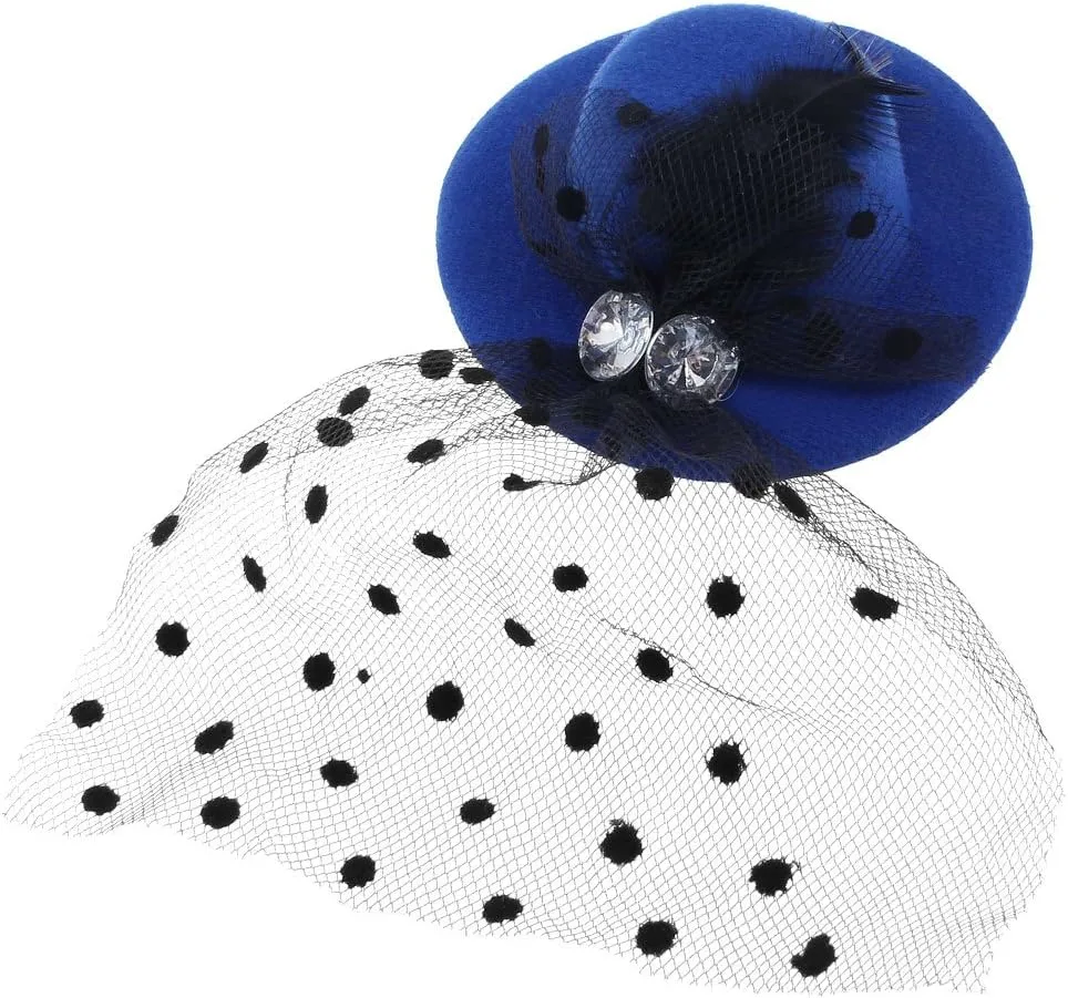 Qtqgoitem Glittery Rhinestone Faux Feather Decor Blue Hat Shaped Hairclip (Model: 7cf f19 6b6 70c FFF)