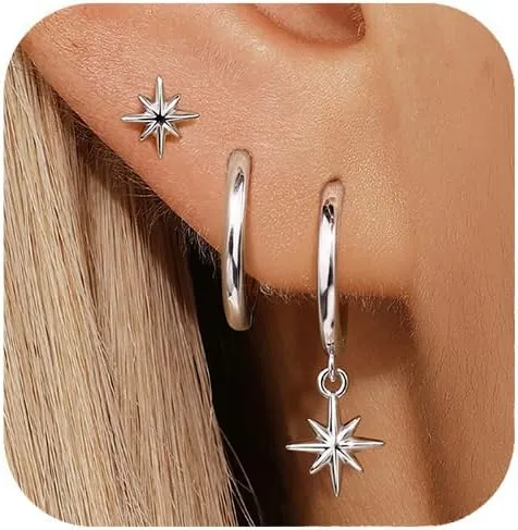 QUINBY Gold Earrings Dangle Set For Women,14k Dainty Earring Stacks Gold,Huggie Dangle Stacked Earrings Pack,Cartilage Earring Sets For Multiple Piercing,Gift For Women Mother'S Day Birthday