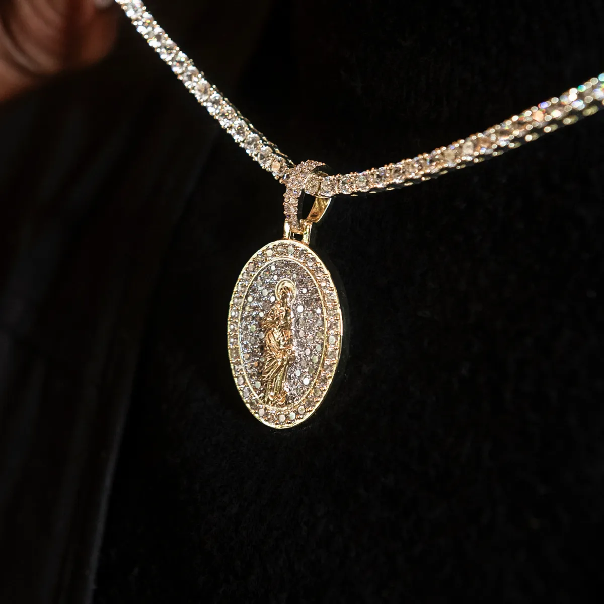 14K Gold Saint Catherine Pendant Necklace - Elegant Religious Jewelry Gift
