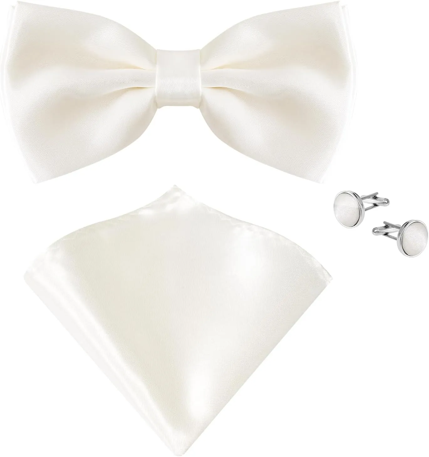 Solid Color Adjustable Pre-Tied Bowtie Pocket Square Cufflinks for Men Wedding Party Business