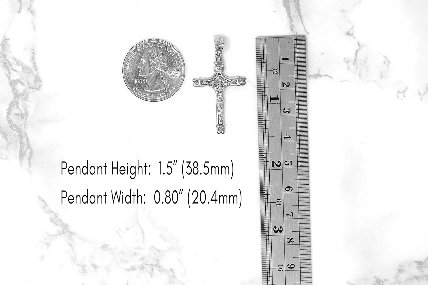 Sterling Silver INRI Crucifix Jesus on the Cross Pendant Necklace