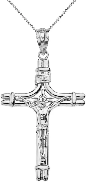 Sterling Silver INRI Crucifix Jesus on the Cross Pendant Necklace