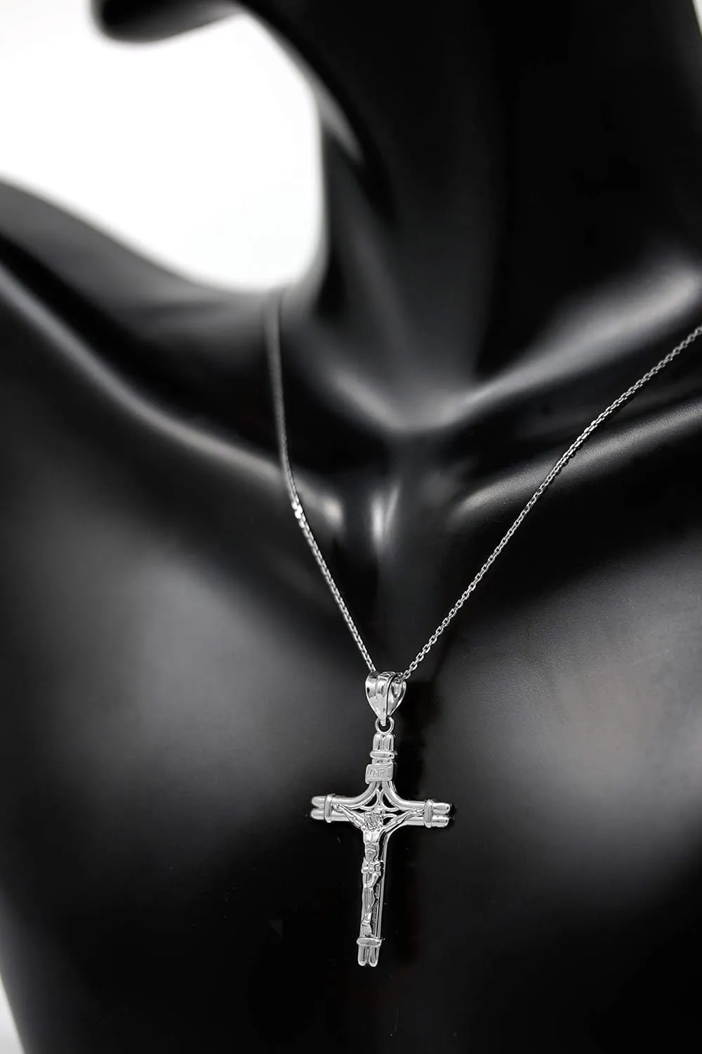 Sterling Silver INRI Crucifix Jesus on the Cross Pendant Necklace