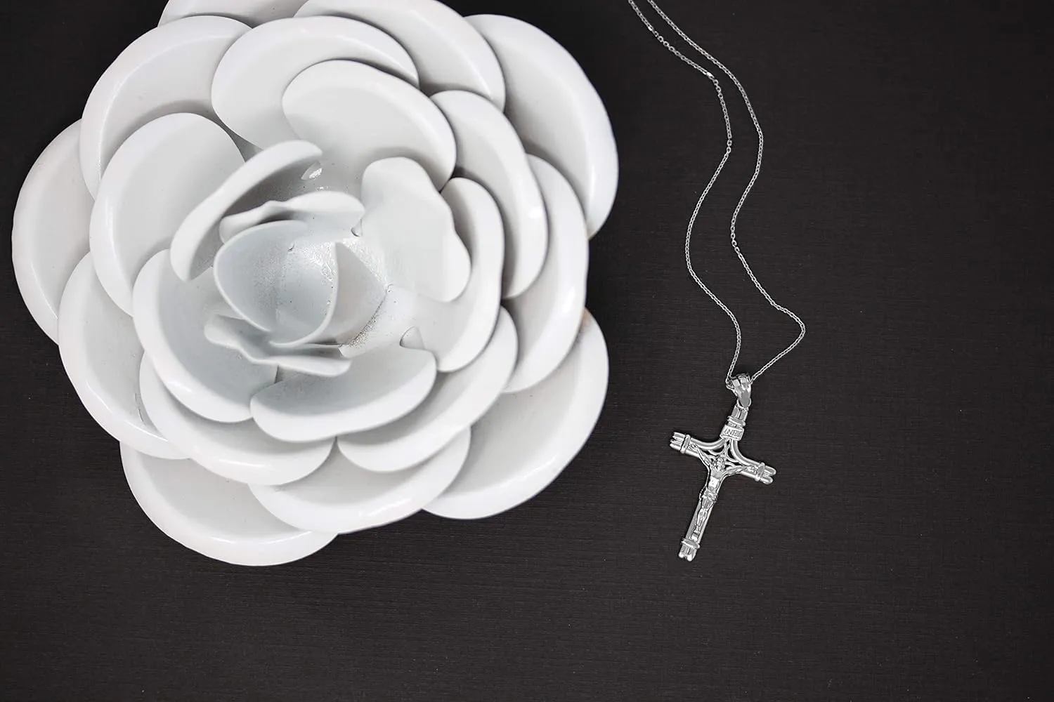 Sterling Silver INRI Crucifix Jesus on the Cross Pendant Necklace