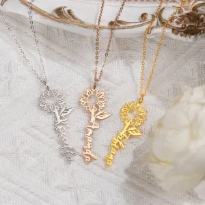 Sunflower Necklace Custom Name Necklace Gift for Her Sunflower Pendant You Are My Sunshine Birthday Gift for Mom Sun Flower Necklace Nameplate Necklace for Women Personalized Name Necklace