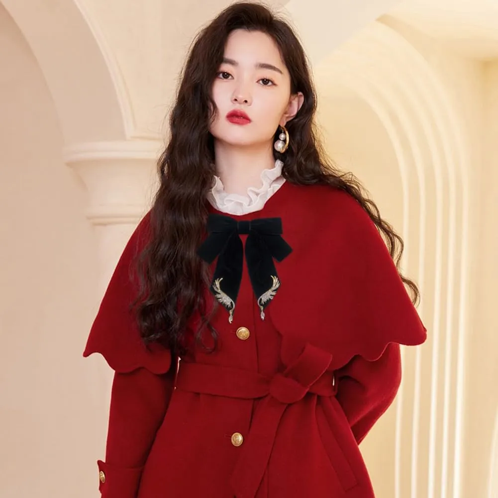 Versailles series Baroque Retro Velvet Ribbon Bow Tie Brooch Necktie for Women Men Pre-Tied Big Bowknot Brooch Pin