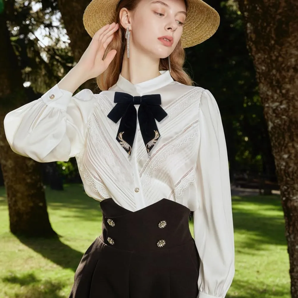 Versailles series Baroque Retro Velvet Ribbon Bow Tie Brooch Necktie for Women Men Pre-Tied Big Bowknot Brooch Pin