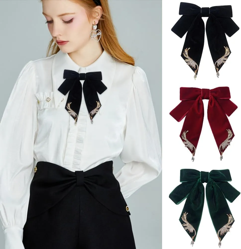 Versailles series Baroque Retro Velvet Ribbon Bow Tie Brooch Necktie for Women Men Pre-Tied Big Bowknot Brooch Pin