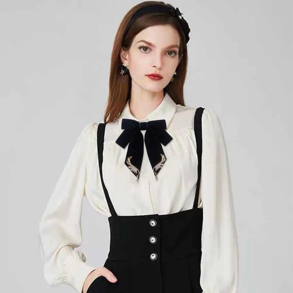 Versailles series Baroque Retro Velvet Ribbon Bow Tie Brooch Necktie for Women Men Pre-Tied Big Bowknot Brooch Pin