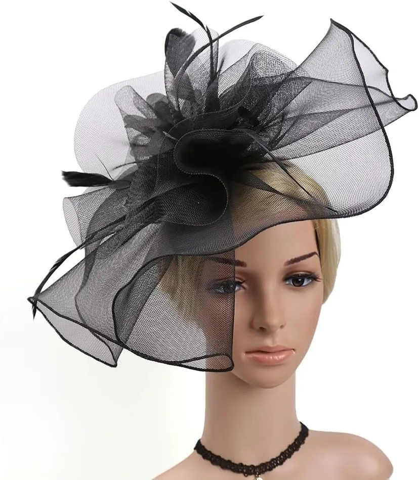Women's Fascinators Hat for Women Tea Party Headband Wedding Cocktail Flower Mesh Feathers Hair Clip