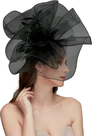 Women's Fascinators Hat for Women Tea Party Headband Wedding Cocktail Flower Mesh Feathers Hair Clip
