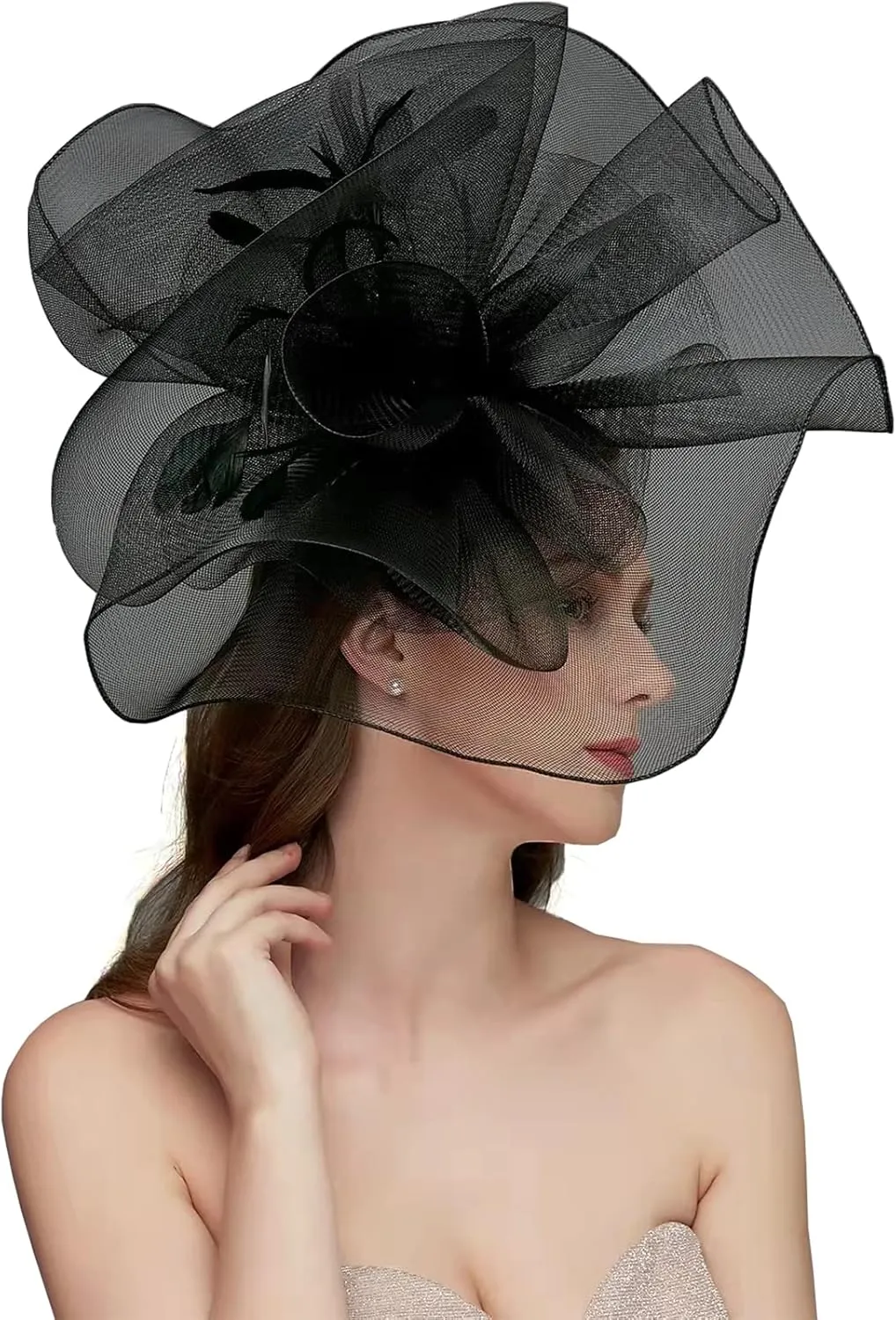 Women's Fascinators Hat for Women Tea Party Headband Wedding Cocktail Flower Mesh Feathers Hair Clip