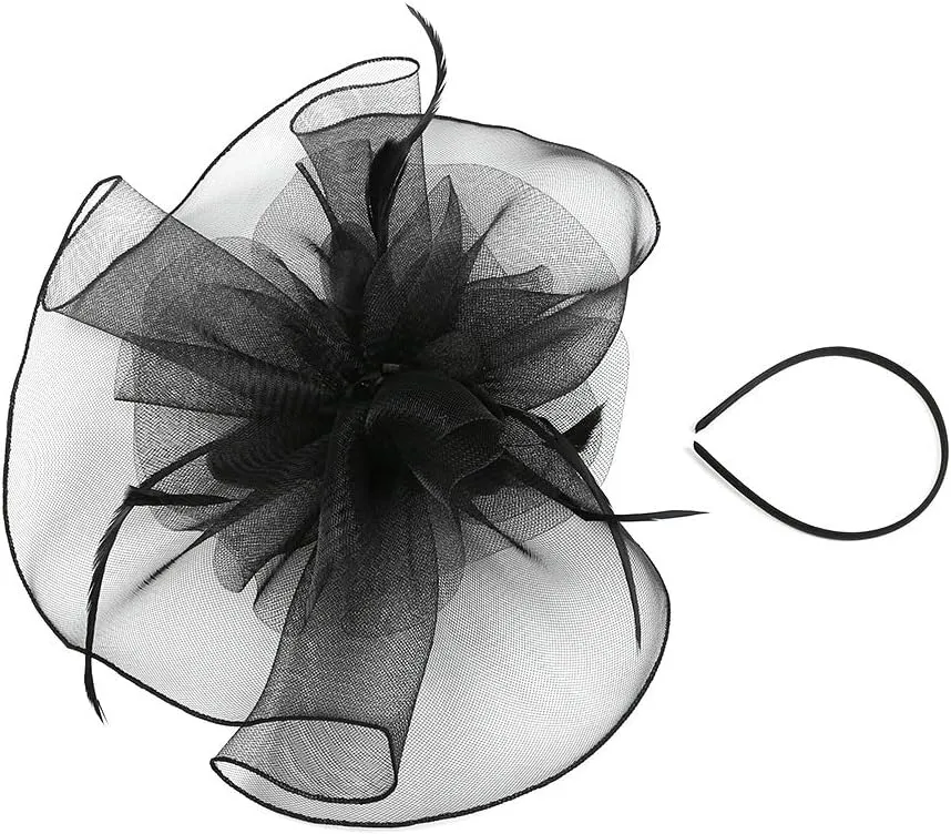Women's Fascinators Hat for Women Tea Party Headband Wedding Cocktail Flower Mesh Feathers Hair Clip