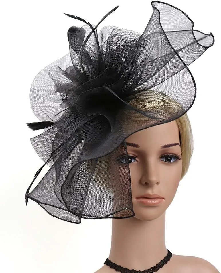 Women's Fascinators Hat for Women Tea Party Headband Wedding Cocktail Flower Mesh Feathers Hair Clip