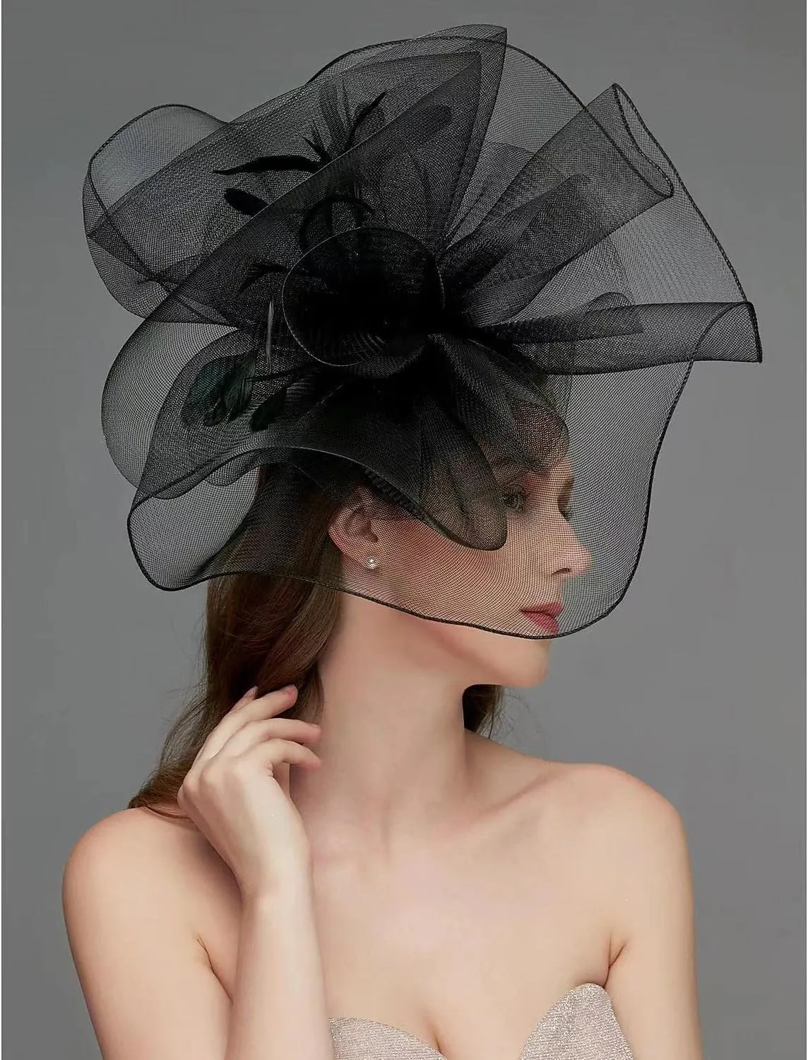 Women's Fascinators Hat for Women Tea Party Headband Wedding Cocktail Flower Mesh Feathers Hair Clip